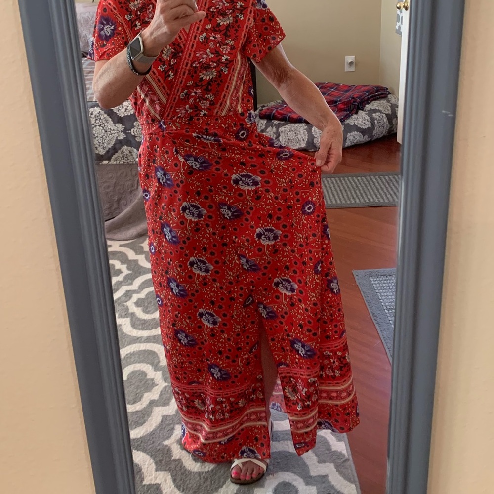 Red Boho Style Wrap Maxi Dress Sz XL - Picture 3 of 8